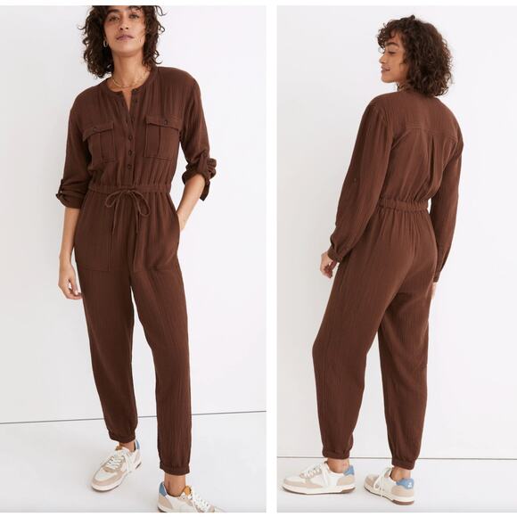 MADEWELL Lightspun Tapered-Leg Jumpsuit Hot Cocoa Brown Sz 2 {3L52} - Picture 1 of 11